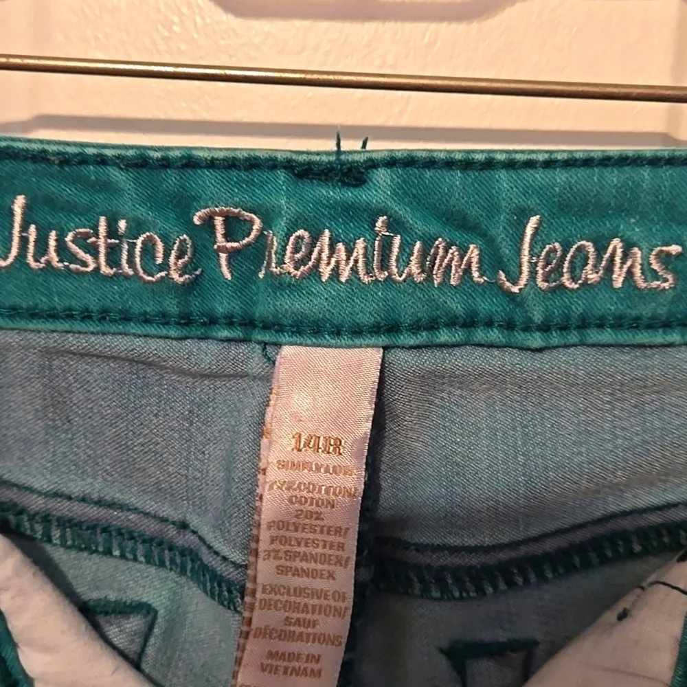 Justice Premium, Jeans, Jeggings, Skinny, Green, Sz 14R, Stretch, Cotton